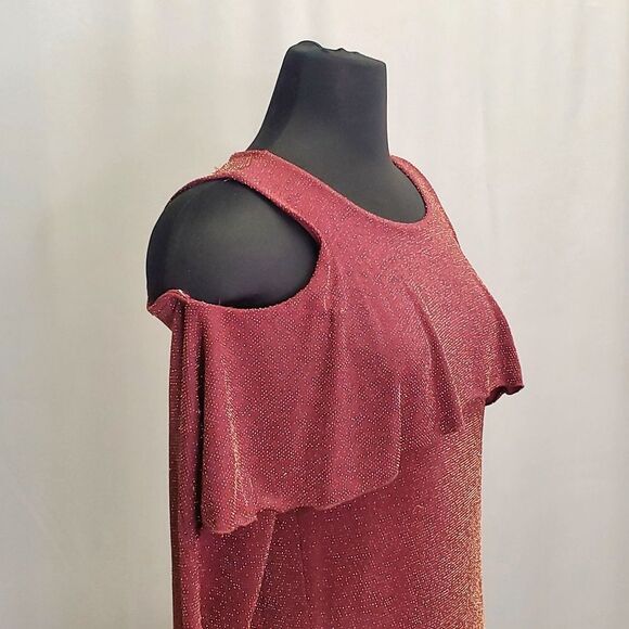 Michael Kors Iridescent Spark Burgundy Cold Shoulders Long Sleeves Blouse Size S - Picture 3 of 7